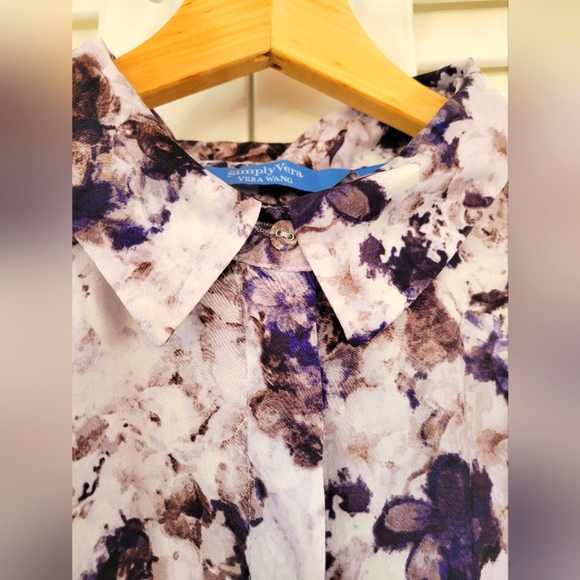 Simply Vera Vera Wang Blouse, XL, White and Purple - Picture 4 of 6